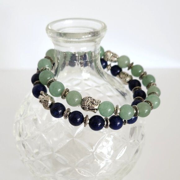 Aventurine and Lapis Lazuli Stretch Bracelets - Picture 4 of 5
